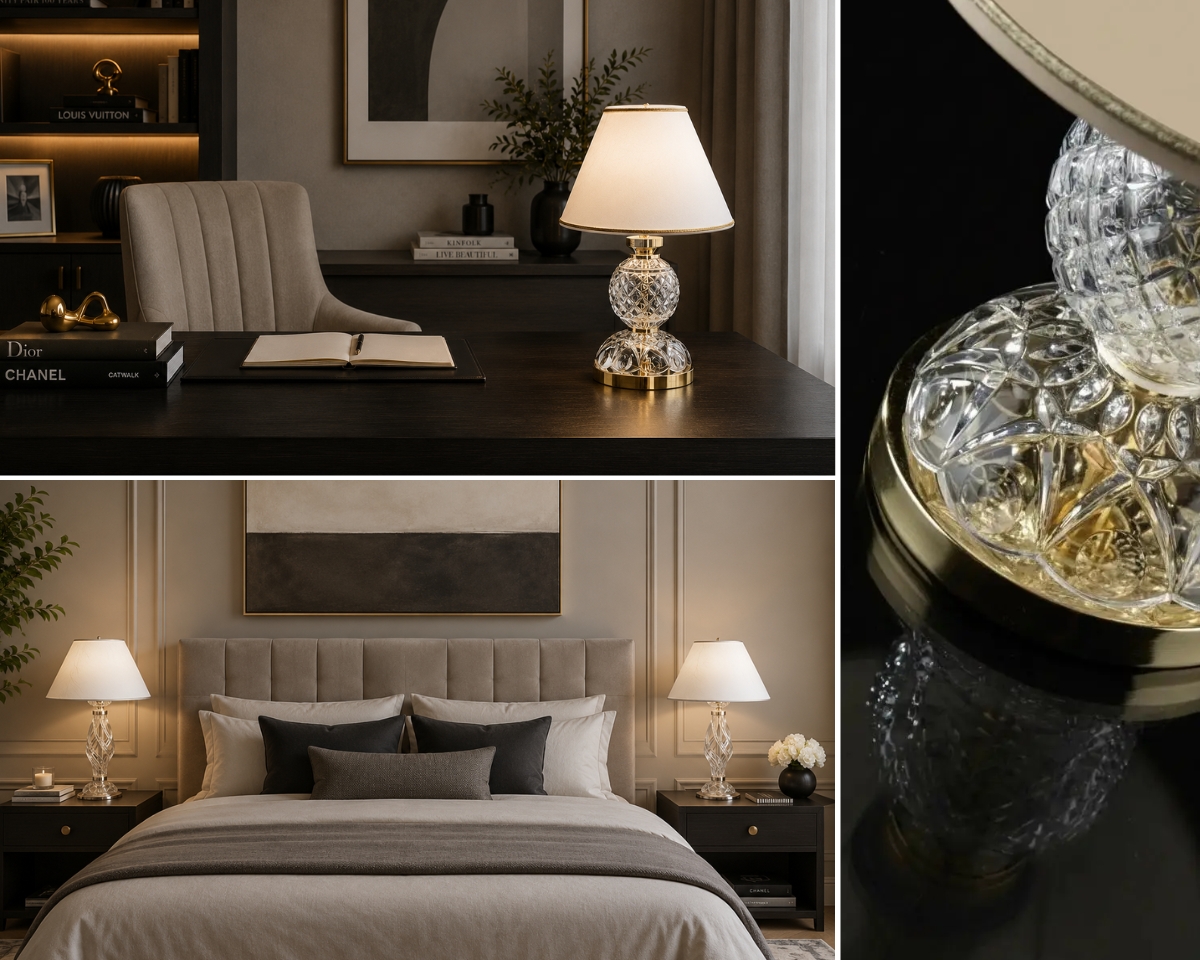 Estas lámparas de cristal atemporales destacan por su fabricación artesanal, sus detalles precisos y el delicado brillo del cristal, que complementa de forma natural tanto los interiores modernos como los clásicos. Las lámparas de cristal nunca pasan de moda: gracias a su elegancia atemporal, su fabricación artesanal y el brillo del cristal, siguen siendo un elemento destacado tanto en interiores modernos como clásicos.