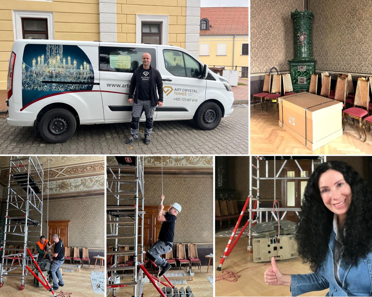 Instalación de lámpara de araña de cristal