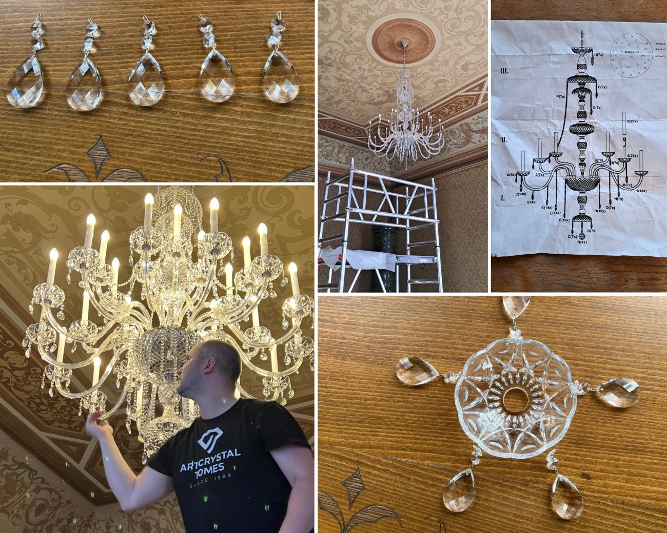 Instalación de lámpara de araña de cristal