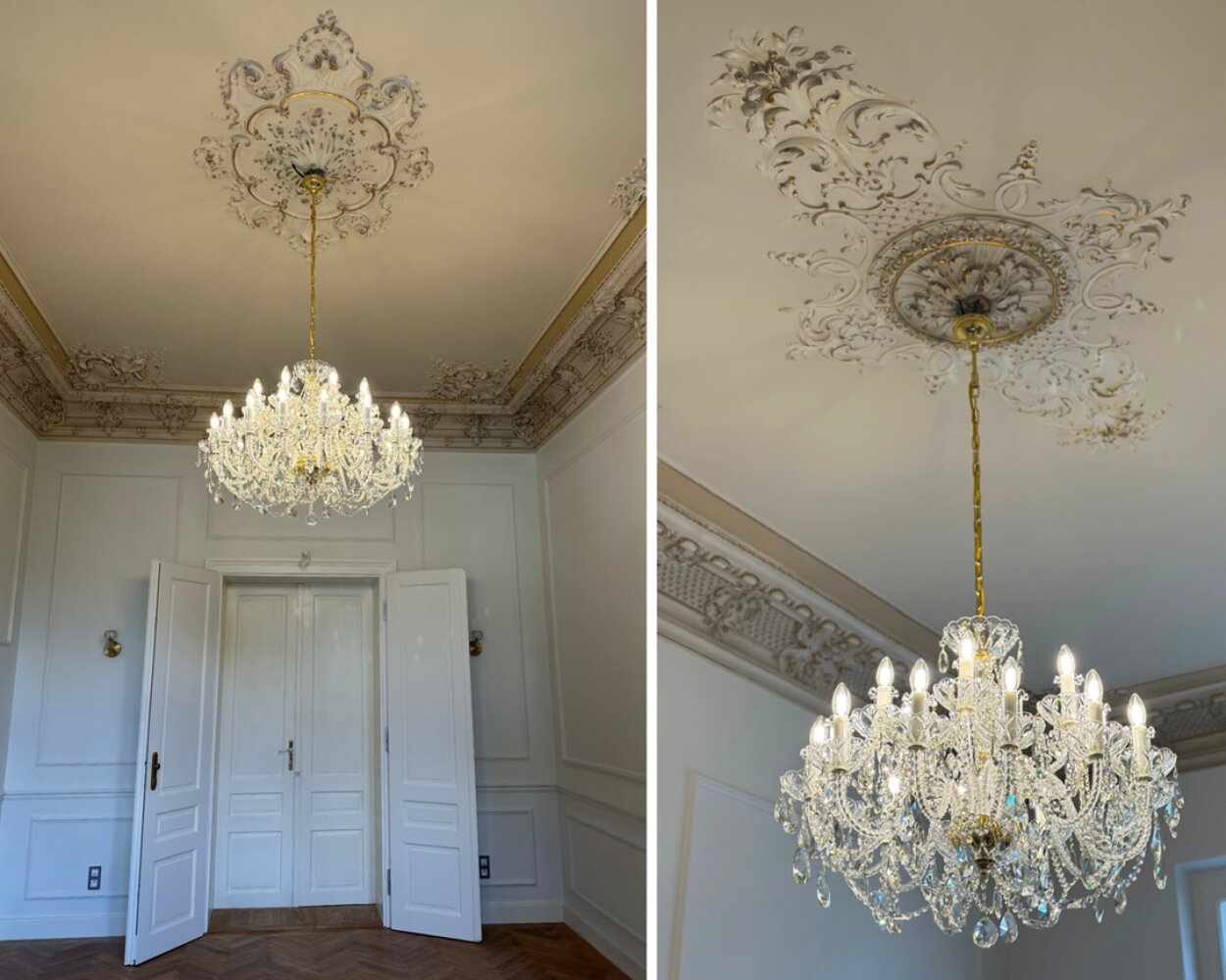 Lámpara de cristal en interior modernista en Karlovy Vary