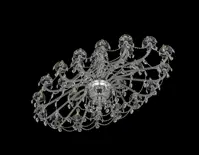 Gran lámpara de techo de cristal ovalada de dos niveles con 24 bombillas y cadenas de cristal en acabado plateado