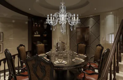 Araña de cristal moderna sobre la mesa del comedor 