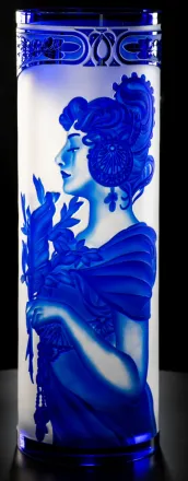 Jarrón de cristal tallado azul SEB400MK
