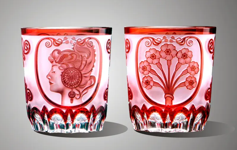 Vasos de whisky de cristal rojo A. Mucha SEB22034320M