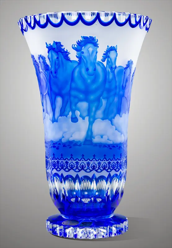 Jarrón de cristal tallado azul SEB80838305H