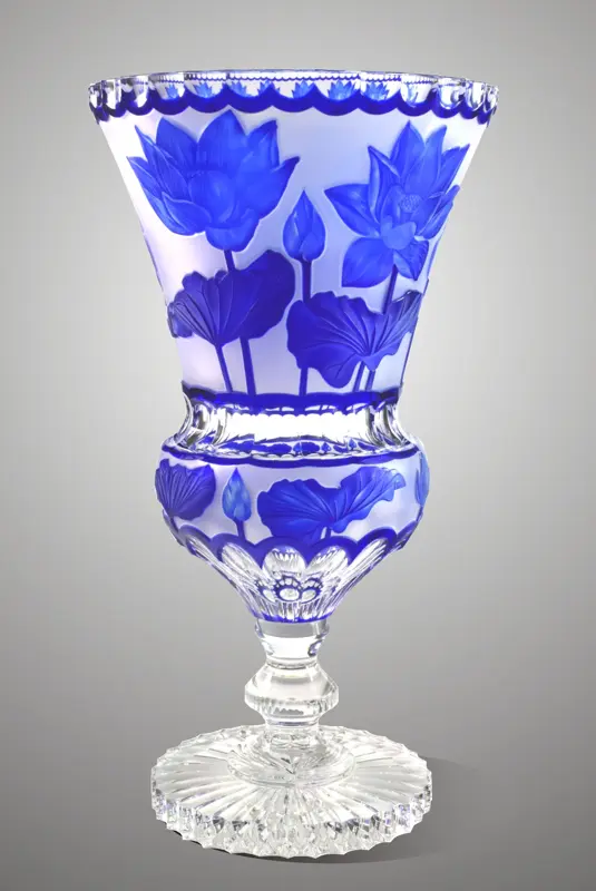 Jarrón de cristal tallado azul SEB83046360L